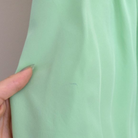 100% Silk Flowy Pastel Green and Yellow Babydoll Tank Top - Picture 3 of 5
